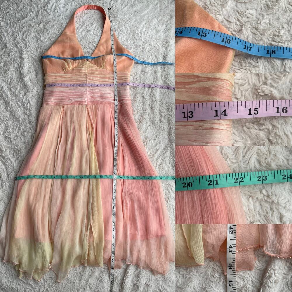 Laundry by Shelli Segal silk beaded halter dress prom cocktail pastel peach 6 - Picture 5 of 15